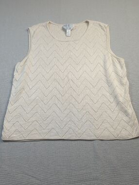 Talbots Pure Silk Cream Chevron Knit Tank Top Sleeveless XL